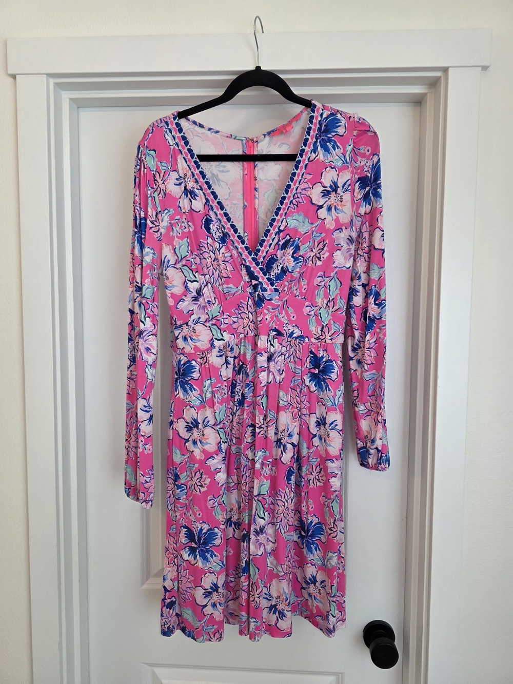 Lilly Pulitzer Pink Floral V-Neck Long Sleeve Dress